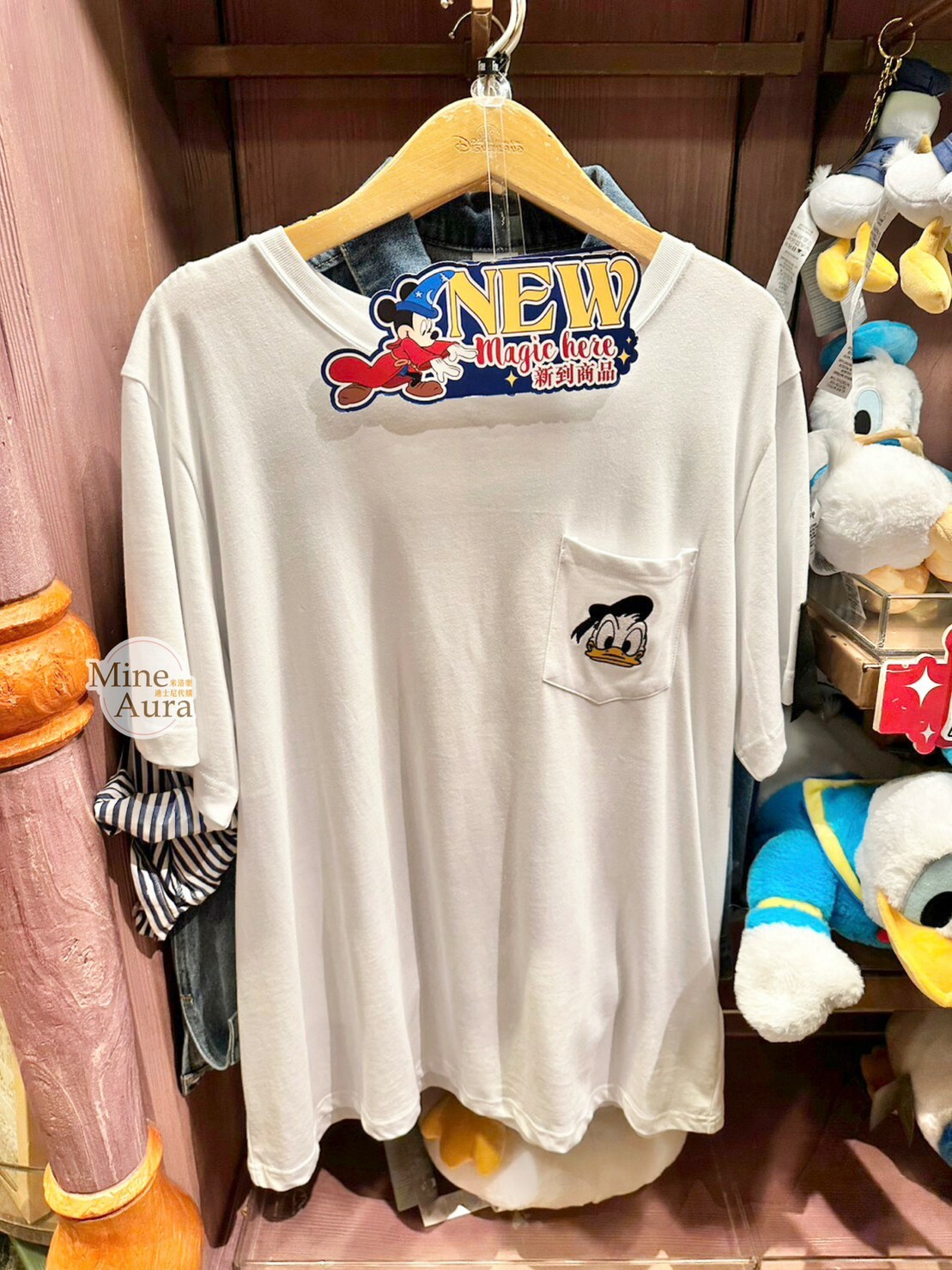 唐老鴨 Donald 大頭口袋 背後圖案 白色 上衣 短T -香港迪士尼樂園