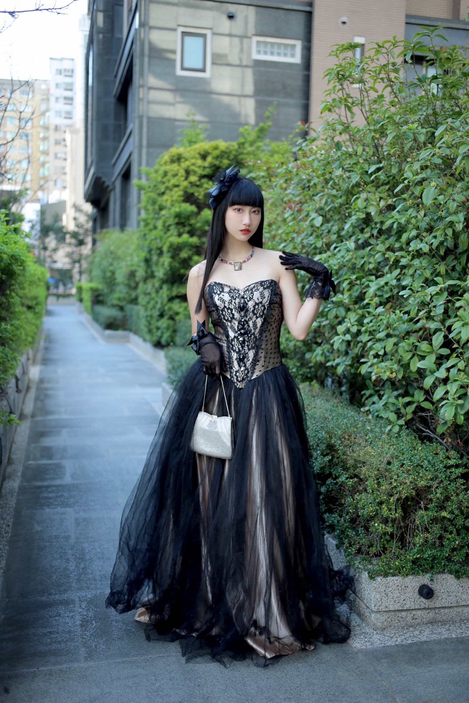 Vintage Dresses from Jessica McClintock II / 古著亮片黑色紗裙平口禮服