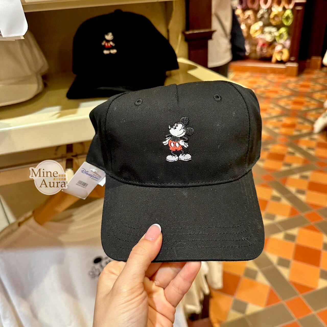米奇 Mickey 站姿 刺繡圖案 黑色 棒球帽 帽子 -香港迪士尼樂園
