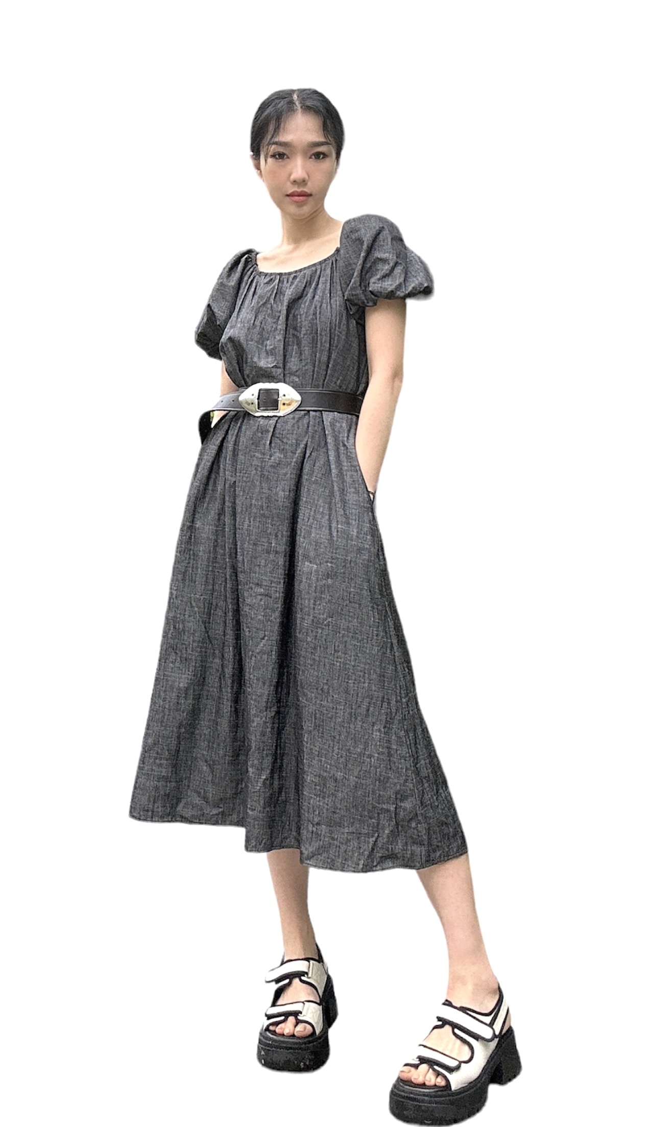 薄牛仔公主袖連身裙 （Live - 現貨款式）