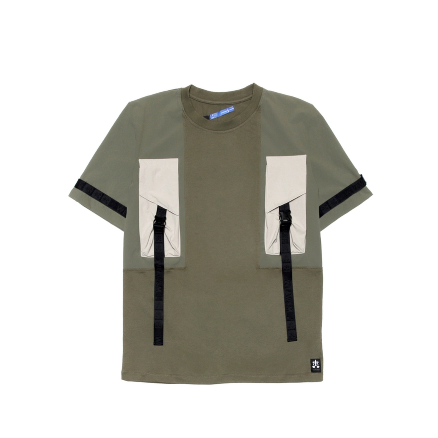 拼袖雙口袋Tee - 墨綠