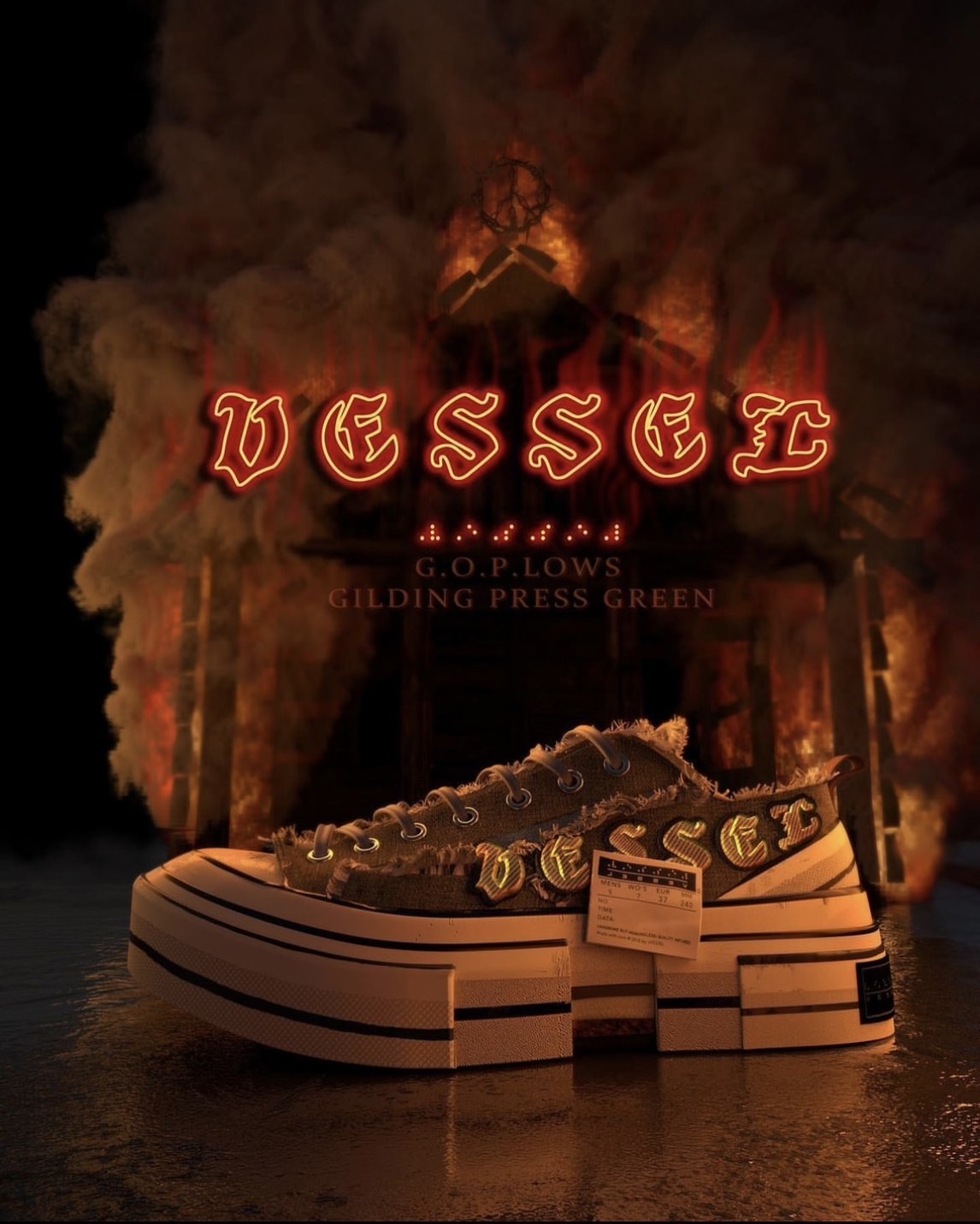 xVESSEL G.O.P. Lows Gilding Press Green 金邊刺繡 做舊 軍綠色 解構鞋