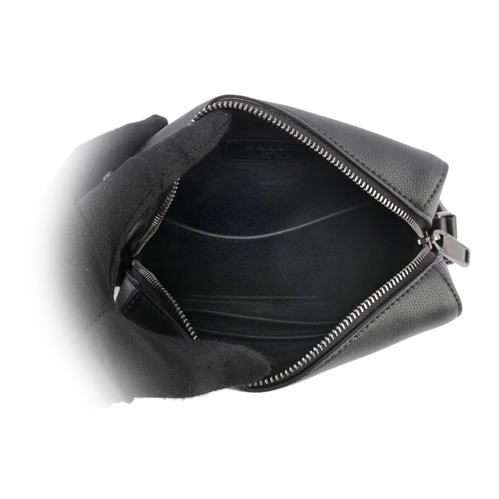 【BALLY】Edoh 紅白條紋壓紋牛皮拉鍊斜背包(黑色)