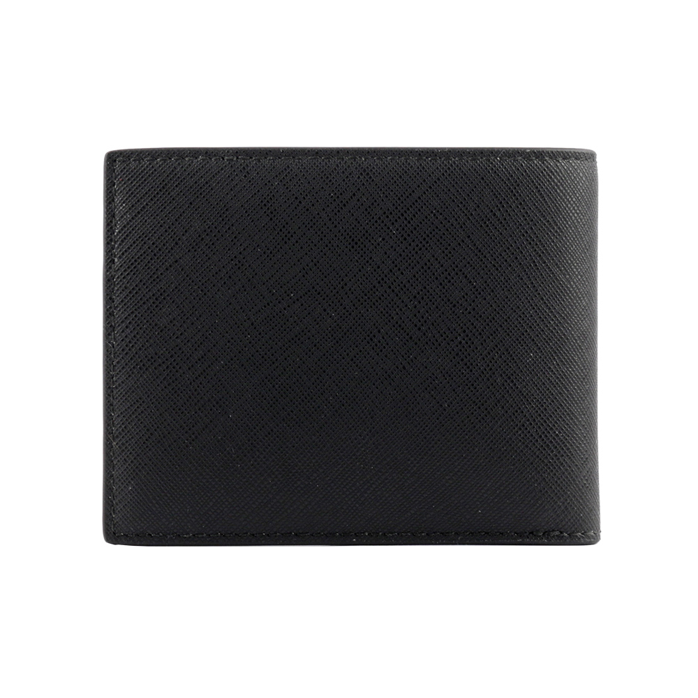 【BALLY】Bevye 再生牛皮紅白條紋對開6卡短夾(黑色)