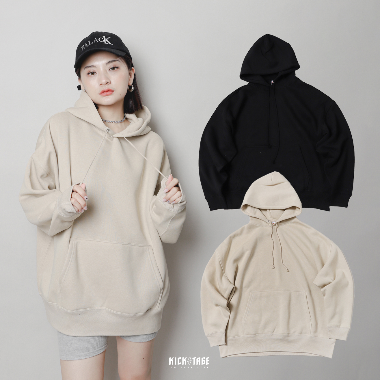 男女款 United Athle HOODIE 黑色 沙色 素面 基本款 寬版落肩 內刷毛 10OZ 純棉 帽T【563101】