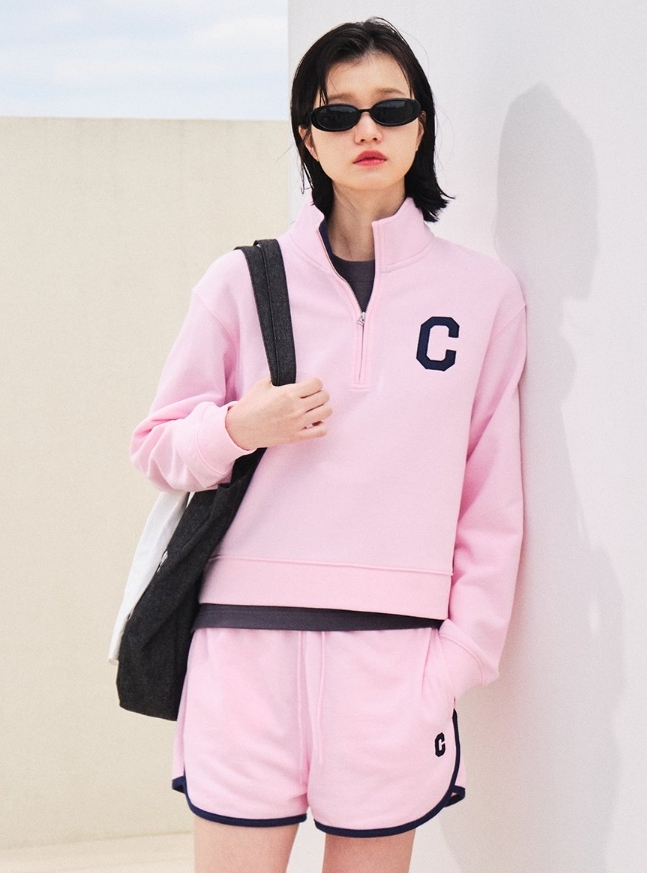 韓國代購 COVERNAT C標 休閒 半拉鍊衛衣 上衣 翻領 女 灰/粉/海軍藍 MAY-