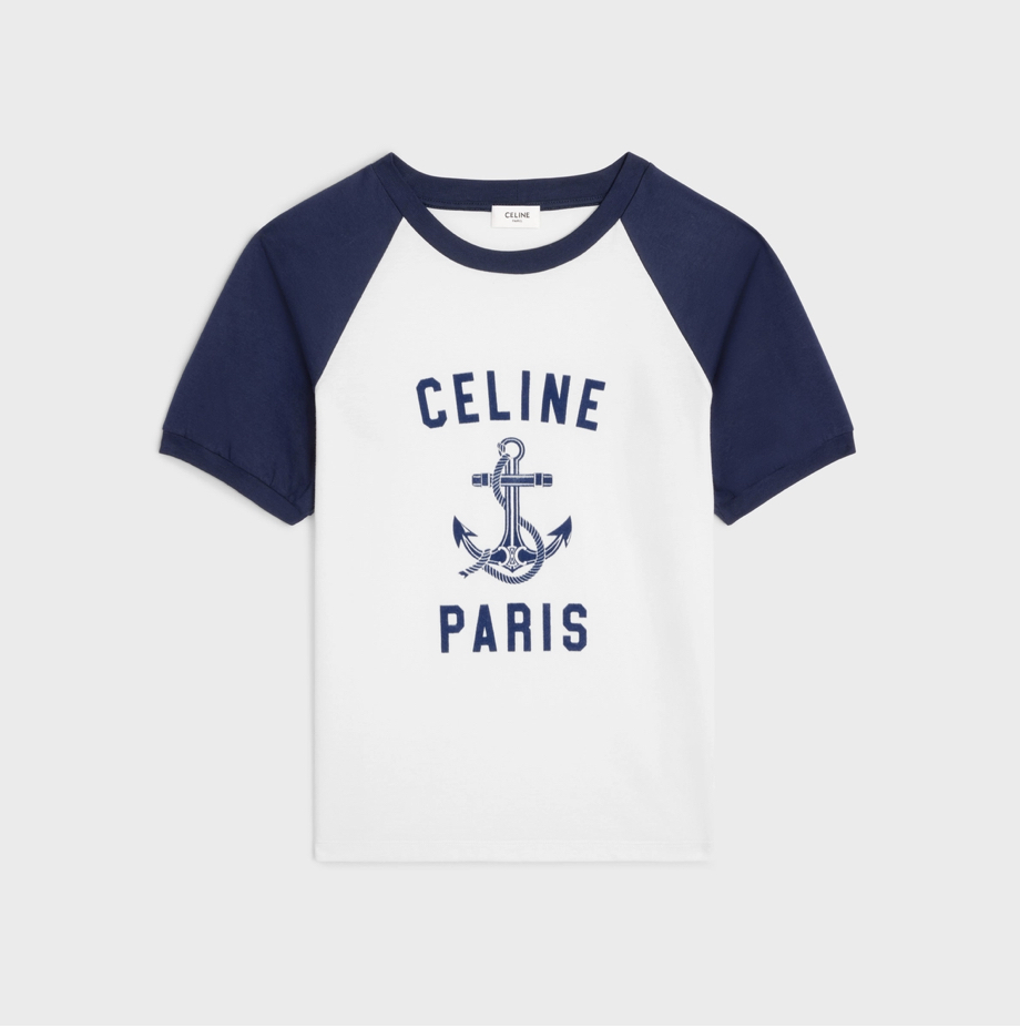 CELINE PARIS T-SHIRT IN COTTON JERSEY - NAVY/OFF WHITE