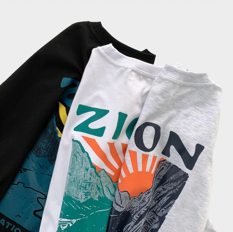 QIAO - ZION ! 山谷 印刷 KOL 露營穿搭 細絨棉 五分T