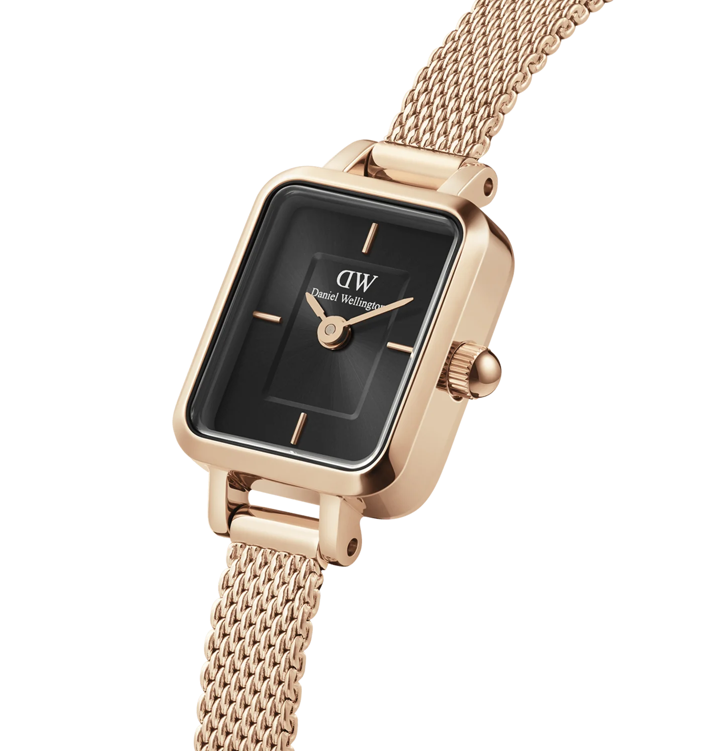 萬年鐘錶 - DW - Daniel Wellington  QUADRO MINI MELROSE ONYX系列   玫瑰金黑面小錶徑方形經典米蘭錶帶女錶 DW00100647   錶徑 : 15.4x18.2mm