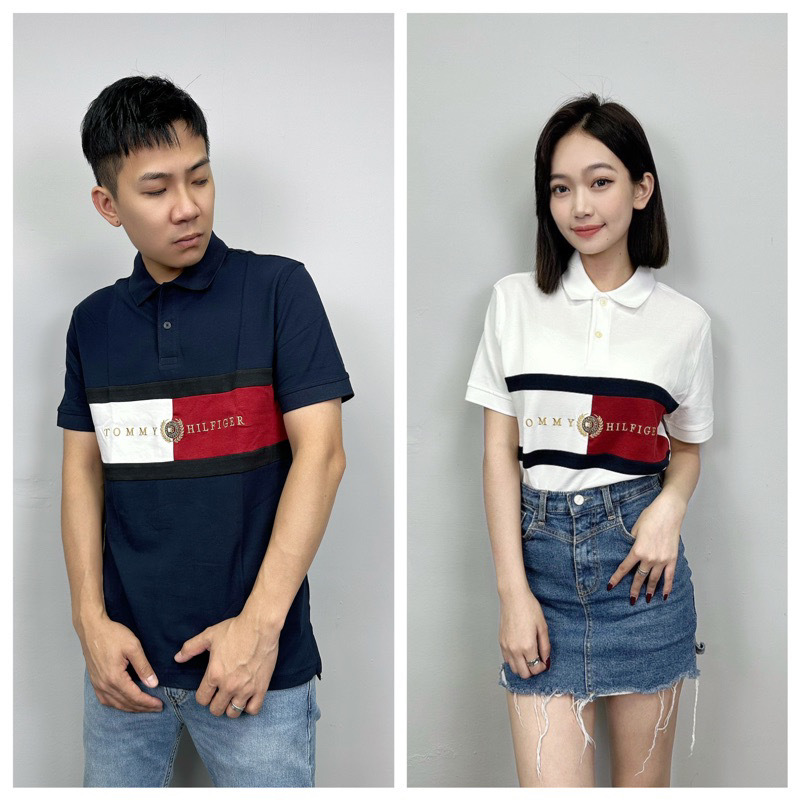 Tommy Hilfiger 紅白拼接 電繡金字桂冠 Polo衫 短袖上衣