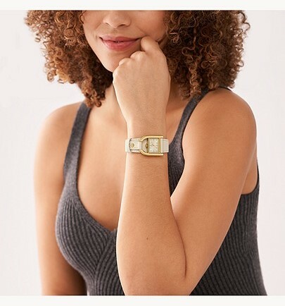 萬年鐘錶 - Fossil   輕奢馬鞍知性皮革女錶  ES5280  錶徑28MM