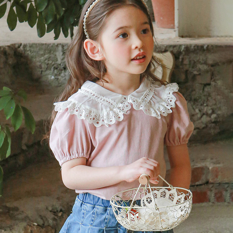 花邊蕾絲翻領縮口袖上衣 3色