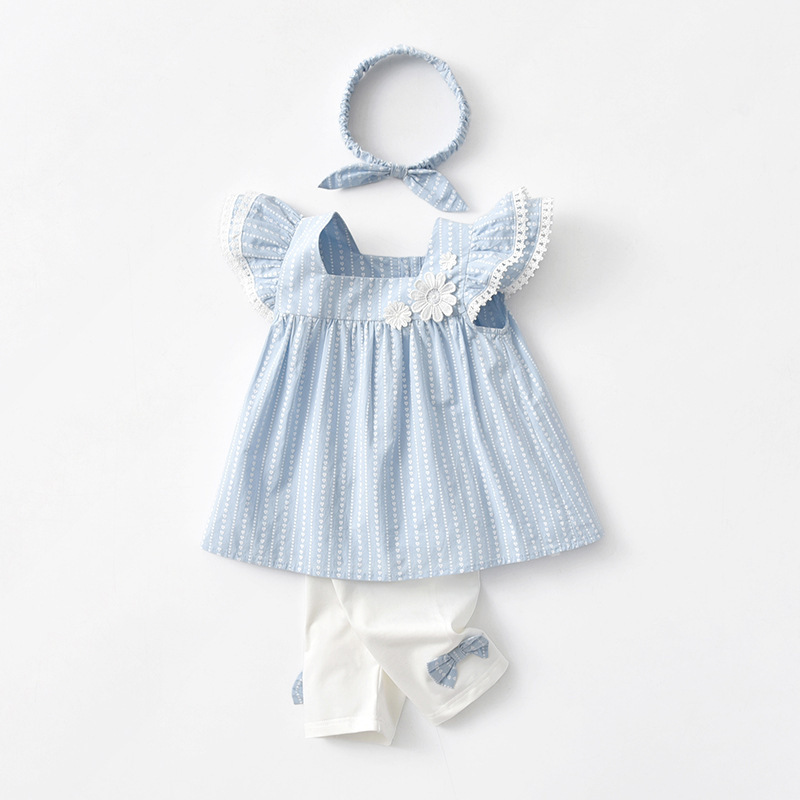 L49BL_SS23_C🪻🌺粉藍色清新花花袖背心+短褲連髮帶(pre-order)