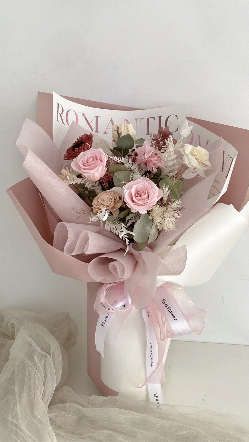 乾燥永生花束-落日粉