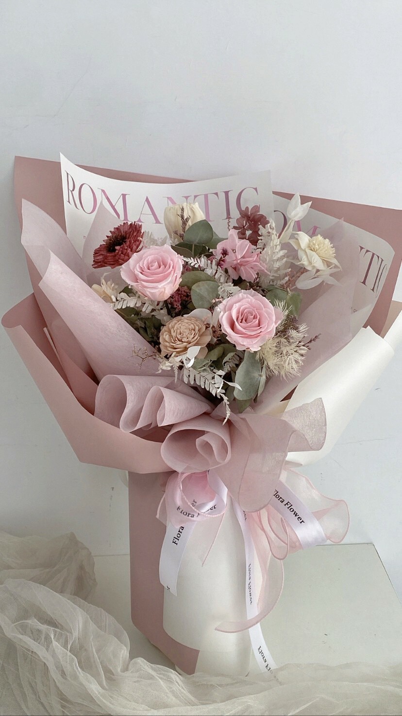 乾燥永生花束-落日粉