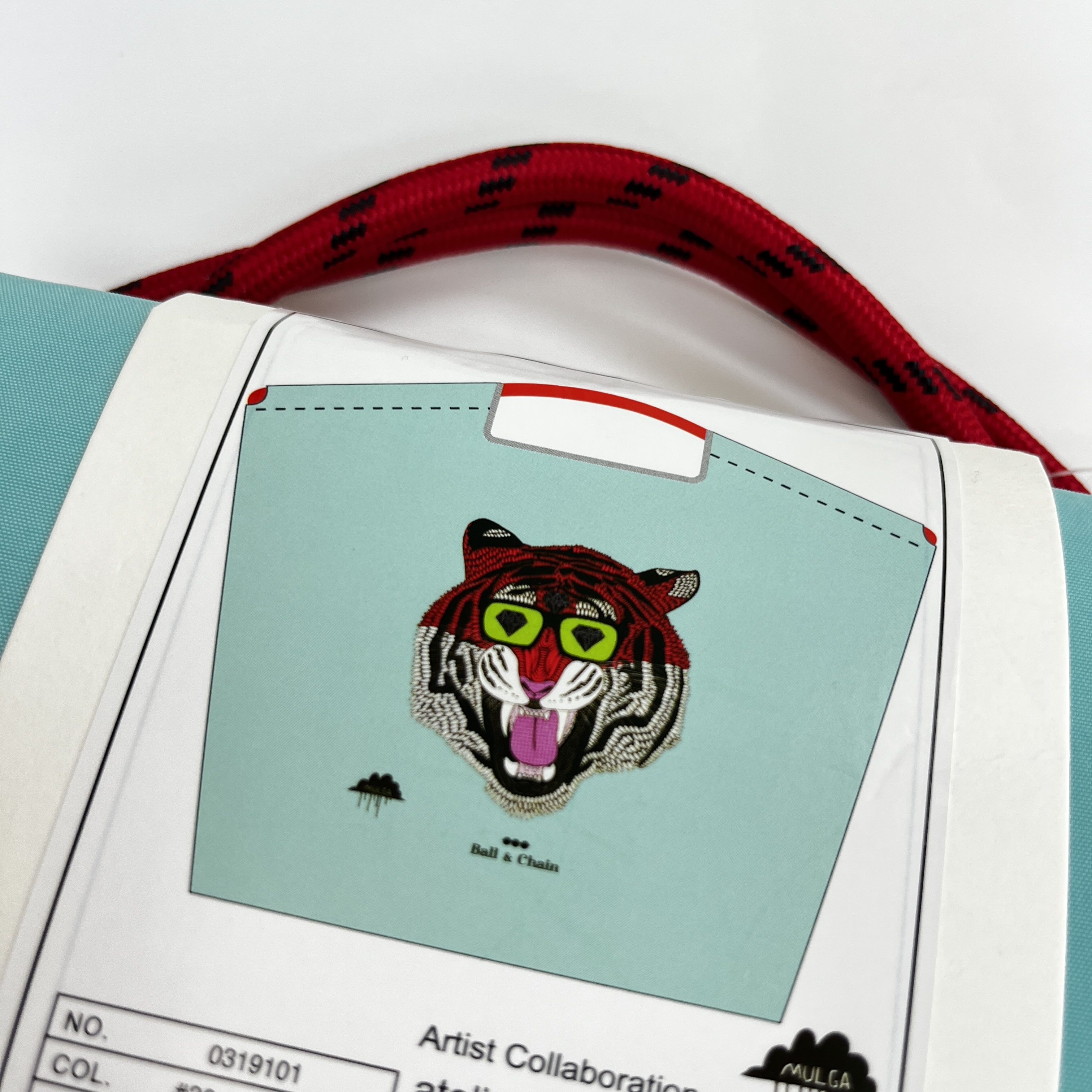 Ball & Chain 日本刺繡環保袋 灰色墨鏡老虎 大號 -  藍色