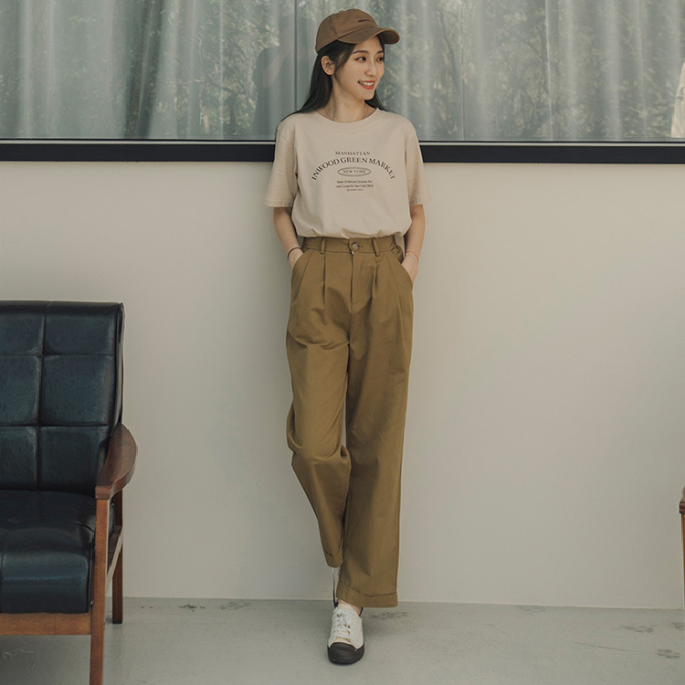 後鬆緊打摺休閒褲