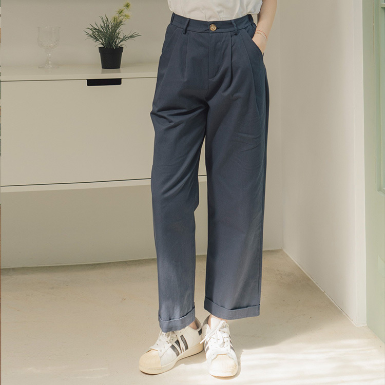 後鬆緊打摺休閒褲