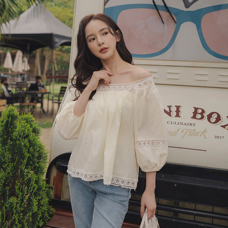 氣質方領拼接上衣