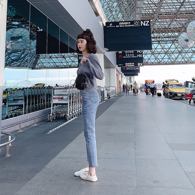 下擺不修邊小直筒牛仔褲