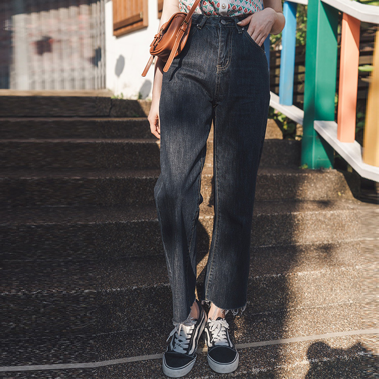 不修邊直筒牛仔長褲