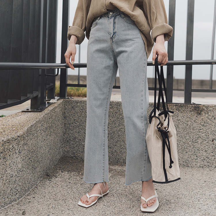 不修邊直筒牛仔長褲