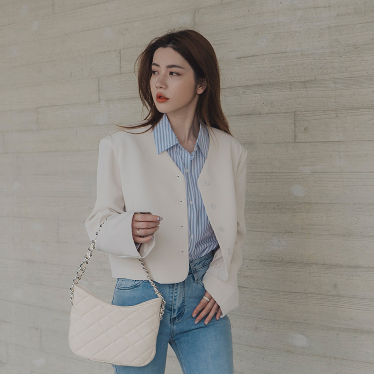 氣質V領排釦外套