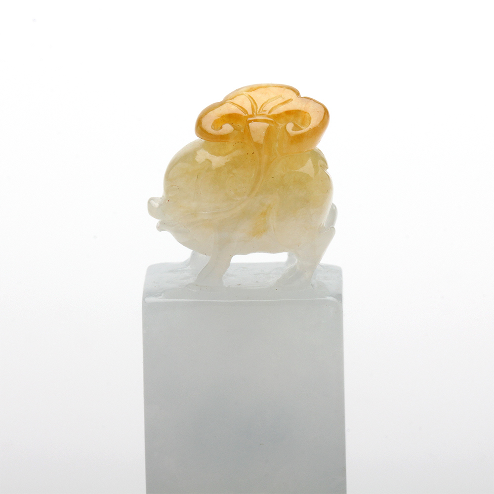 【雅紅珠寶】天然冰種翡翠玉開運印章-豬-靈芝-諸事如意-O0038
