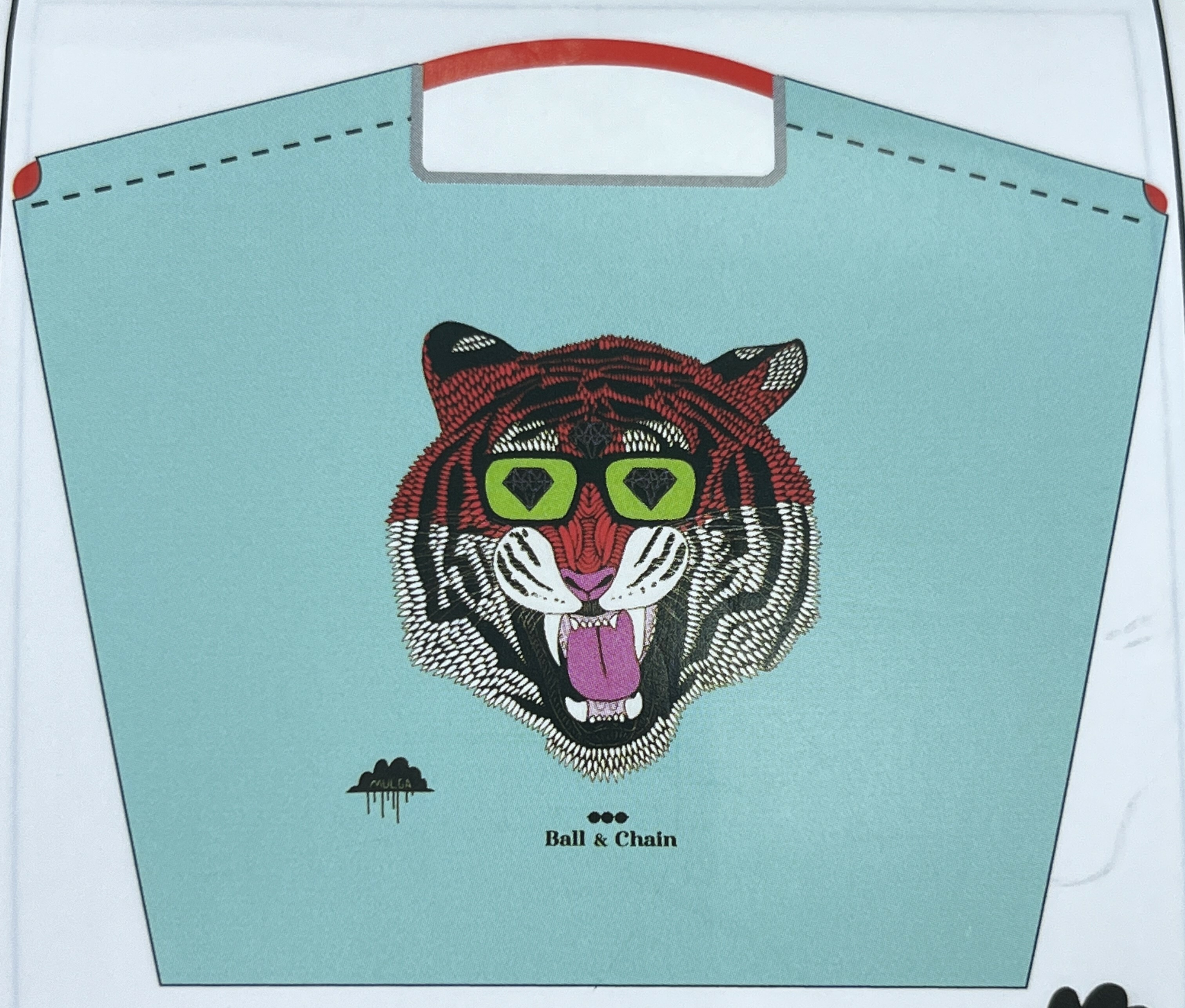 Ball & Chain 日本刺繡環保袋 灰色墨鏡老虎 大號 -  藍色