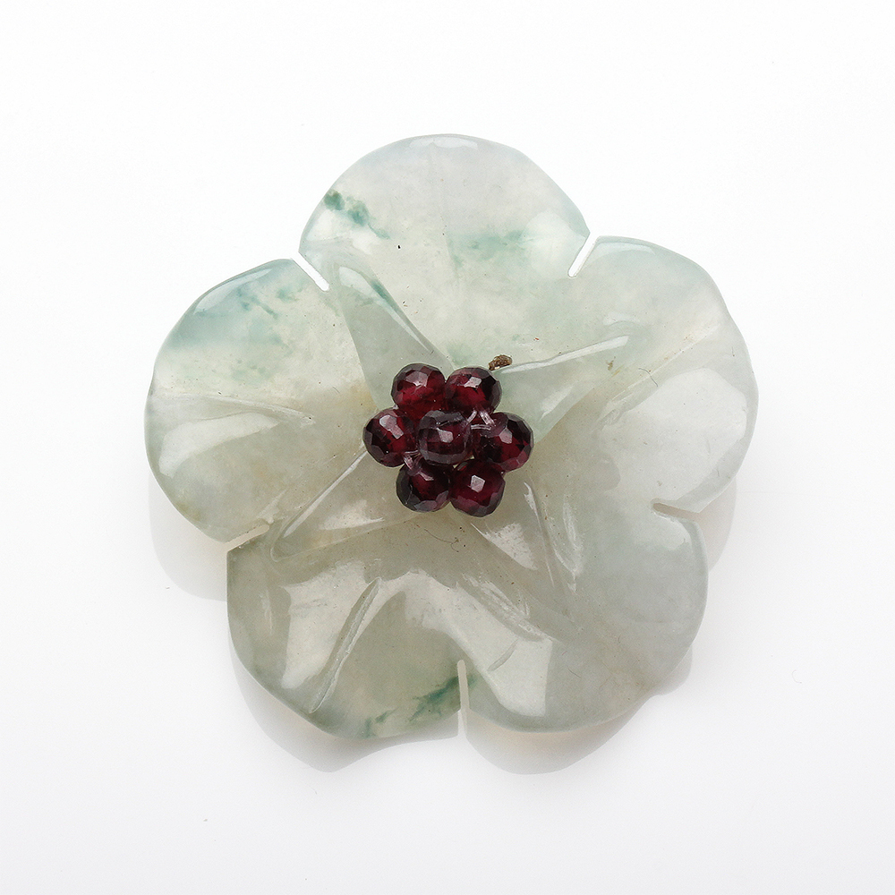 【雅紅珠寶】天然冰種白翡翠玉別針項鍊兩用-花開富貴-S005