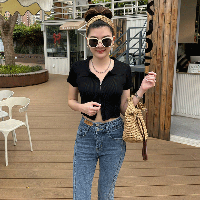 雙向拉鍊翻領上衣