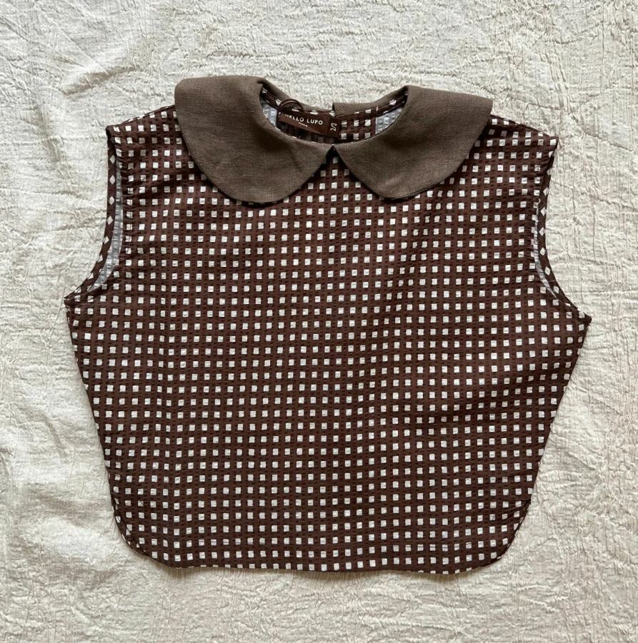 HELLO LUPO 格紋圓領無袖上衣 Nico blouse - chocolate quadri
