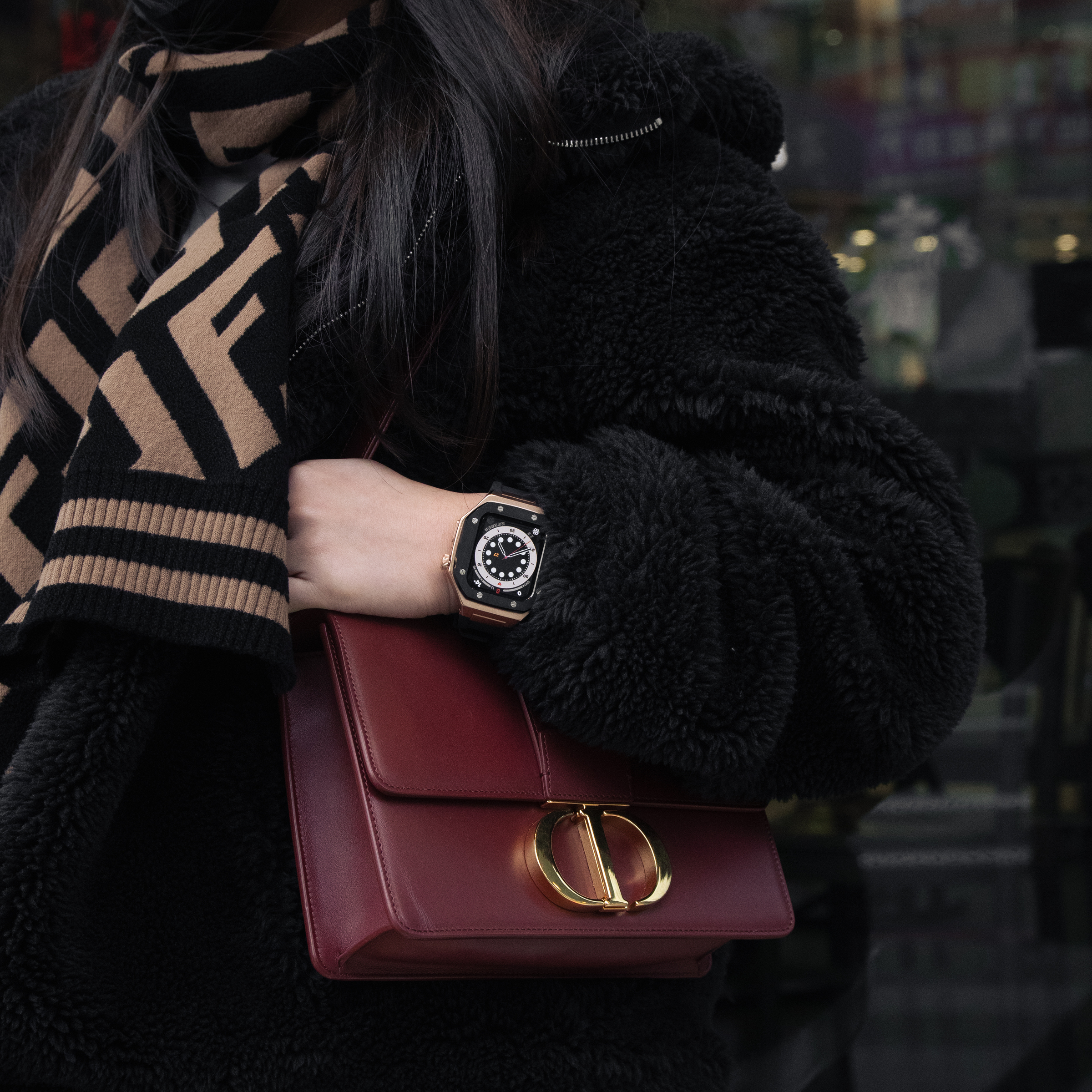 Apple Watch 不銹鋼錶殼 44mm - 黑圈玫瑰金框 矽膠錶帶 運動錶帶 Apple 錶殼 手錶保護殼 含錶帶 錶盒 一年保固