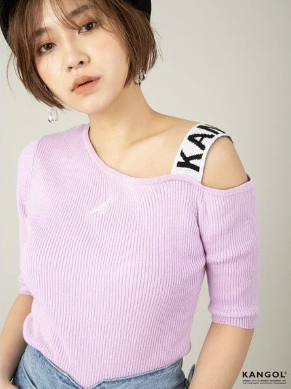 日版 KANGOL 單肩羅紋針織上衣