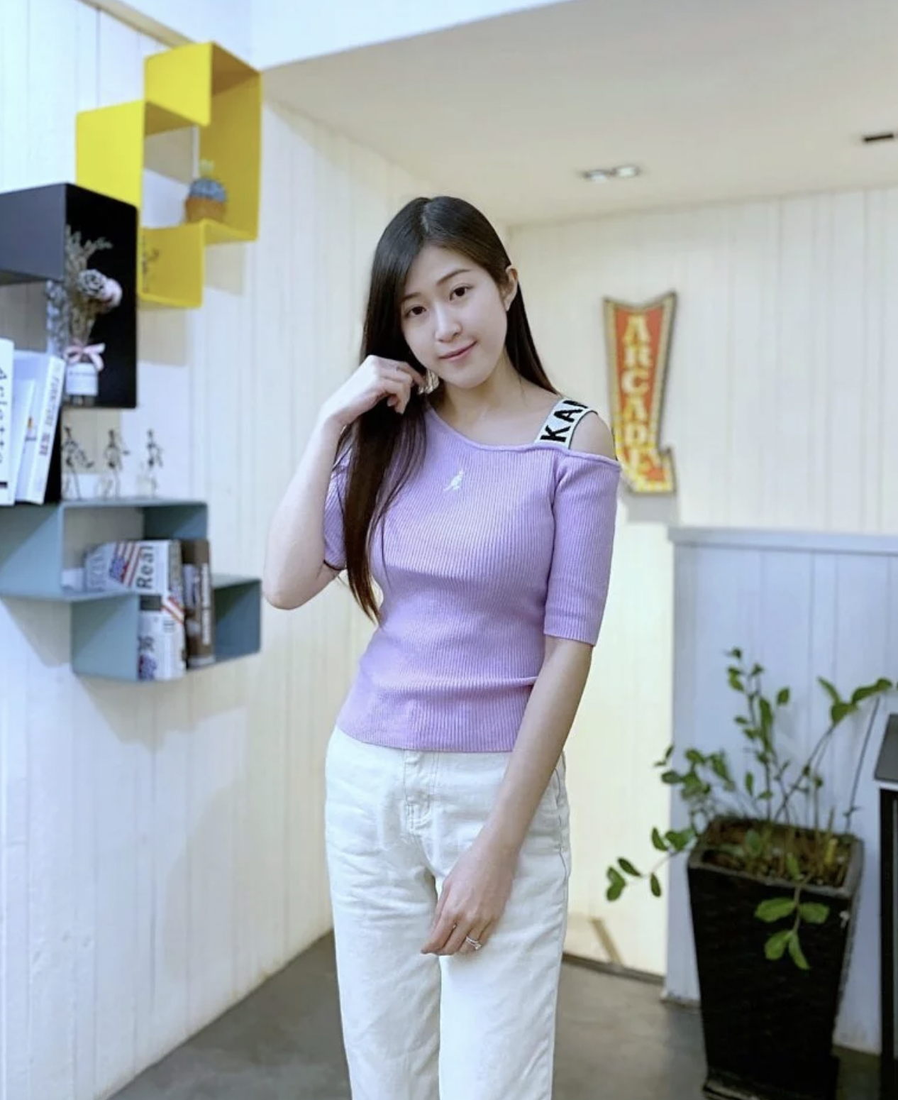 日版 KANGOL 單肩羅紋針織上衣