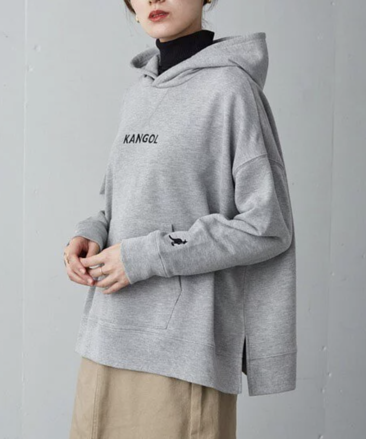 日版 KANGOL x Chaco closet Bespoke Logo Embroidery Oversized Side Slit Hoodie - GREY