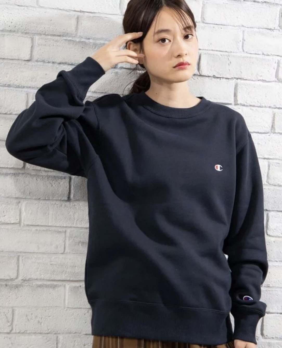 日版 Champion Small Logo Crew Neck Sweatshirt (Navy)