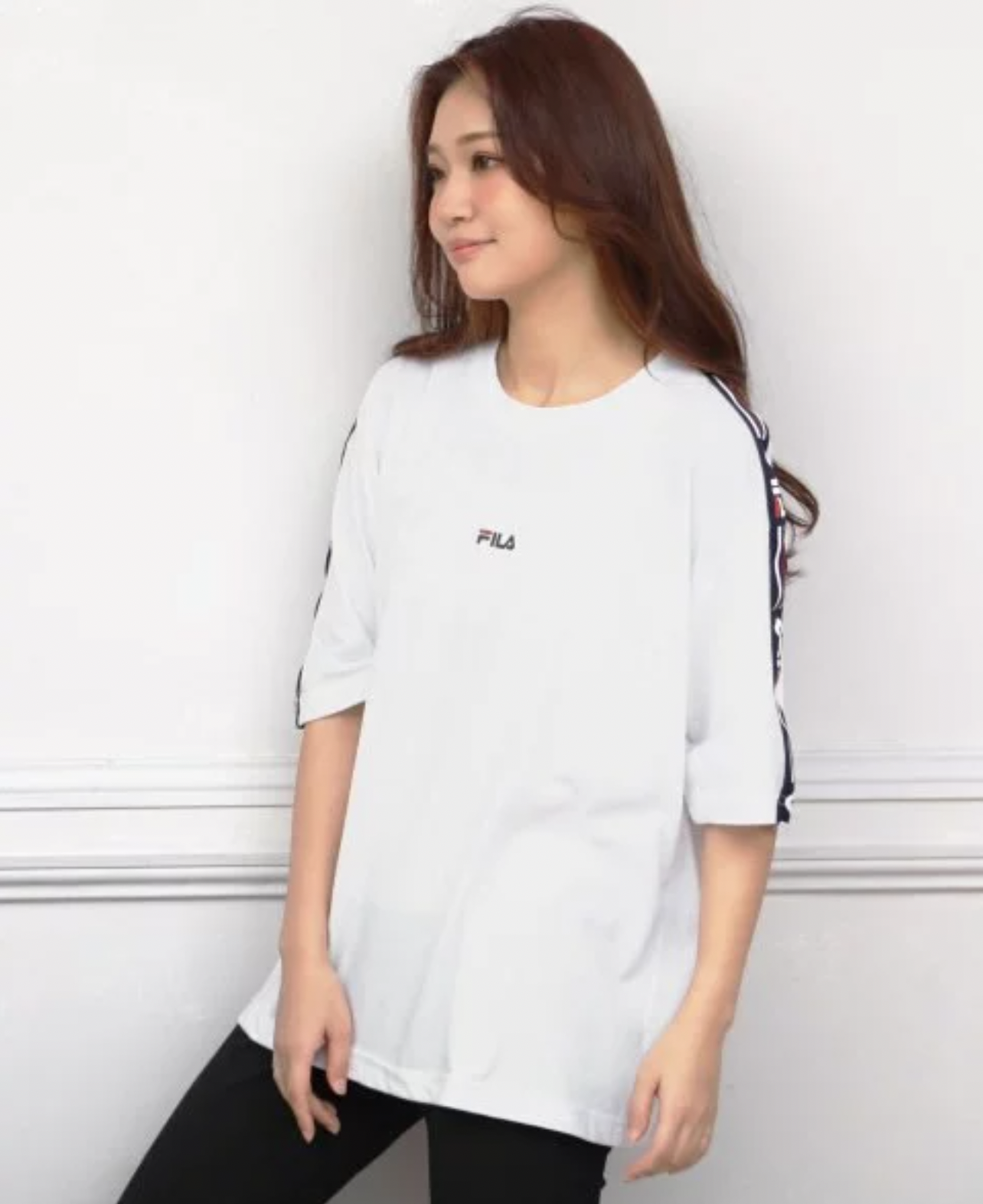 日版 FILA x G.O.C Embroidery Logo Tape Drop Shoulder T-Shirt