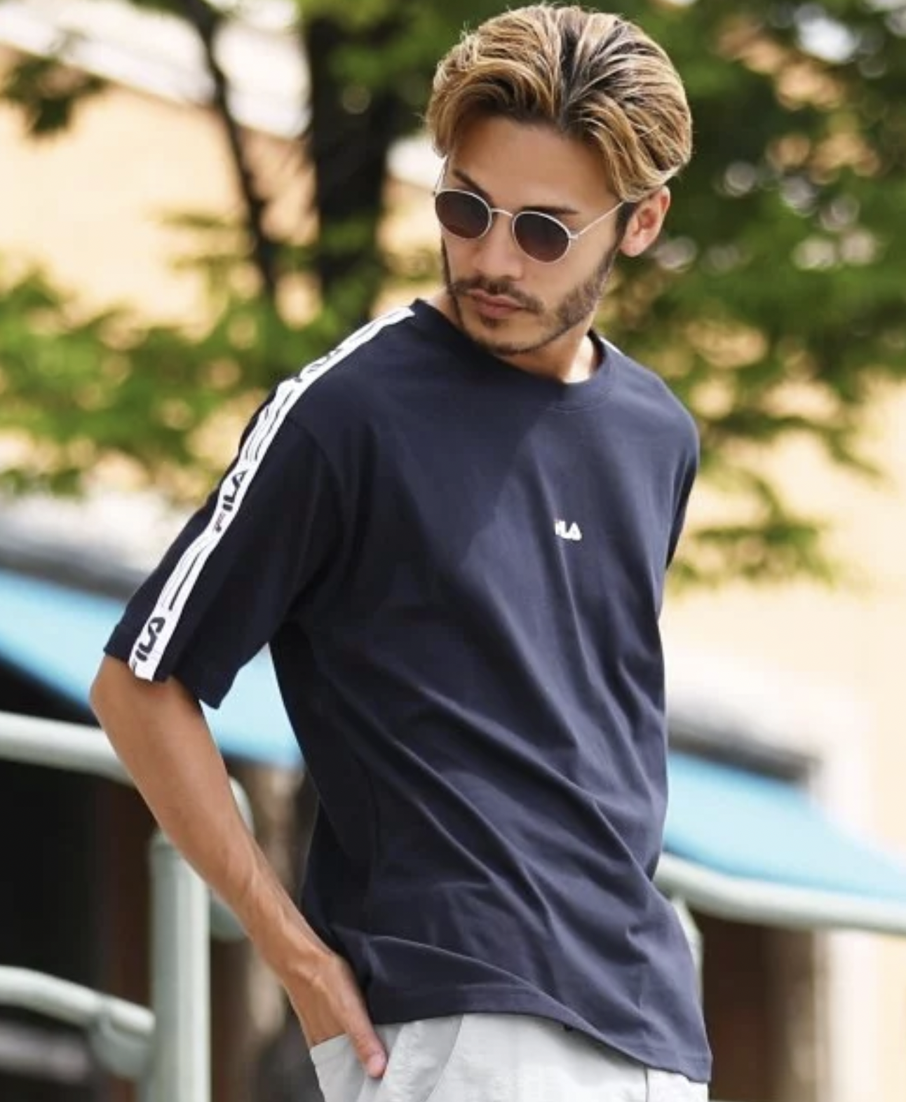 日版 FILA x G.O.C Embroidery Logo Tape Drop Shoulder T-Shirt