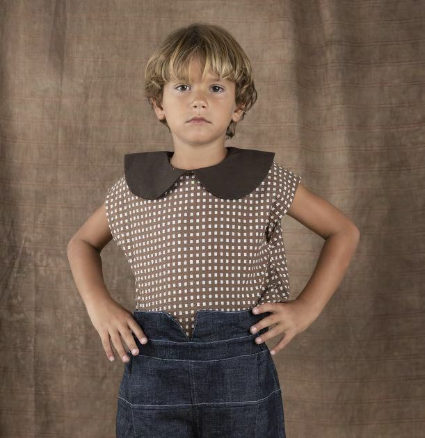 HELLO LUPO 格紋圓領無袖上衣 Nico blouse - chocolate quadri