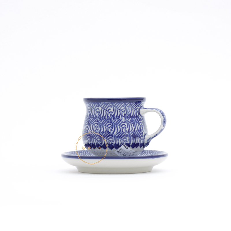 濃縮咖啡杯 杯盤組 100ml-藍白的蕨類-A