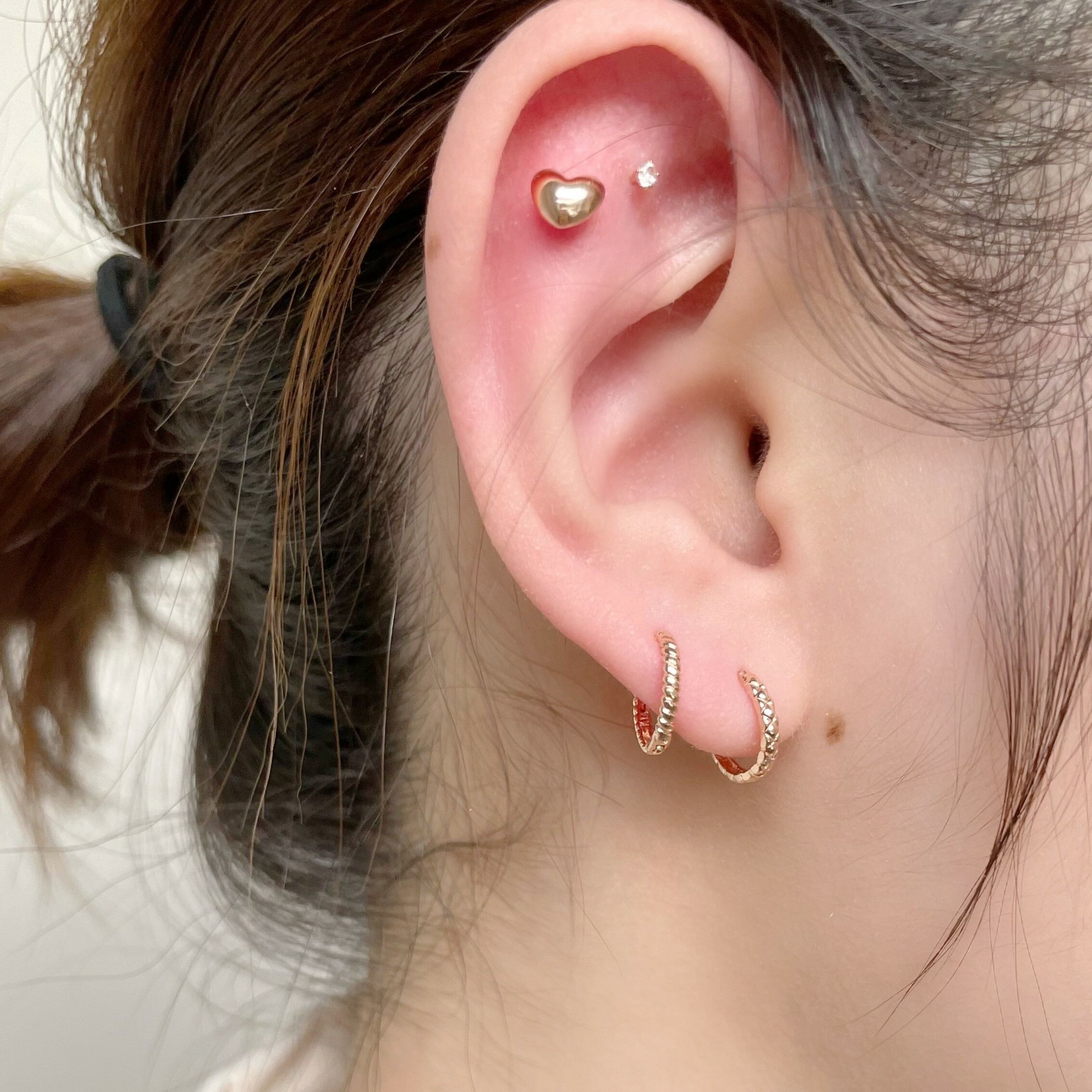 14K簡約麻花扣式耳圈