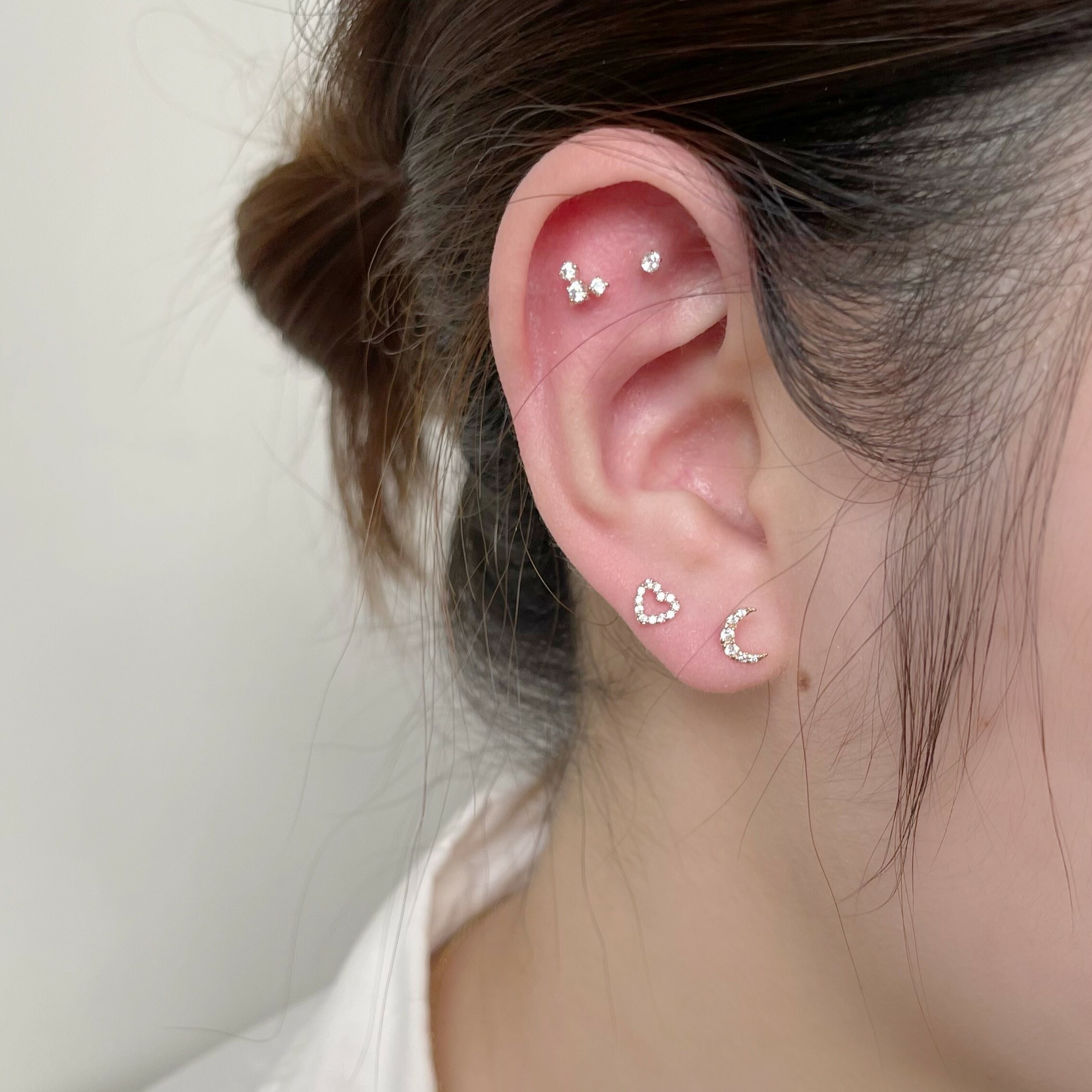 14K Pave愛心鋯石轉珠耳環(單)