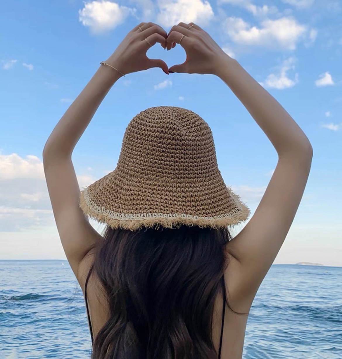 短鬚鬚撞邊草帽/兩色