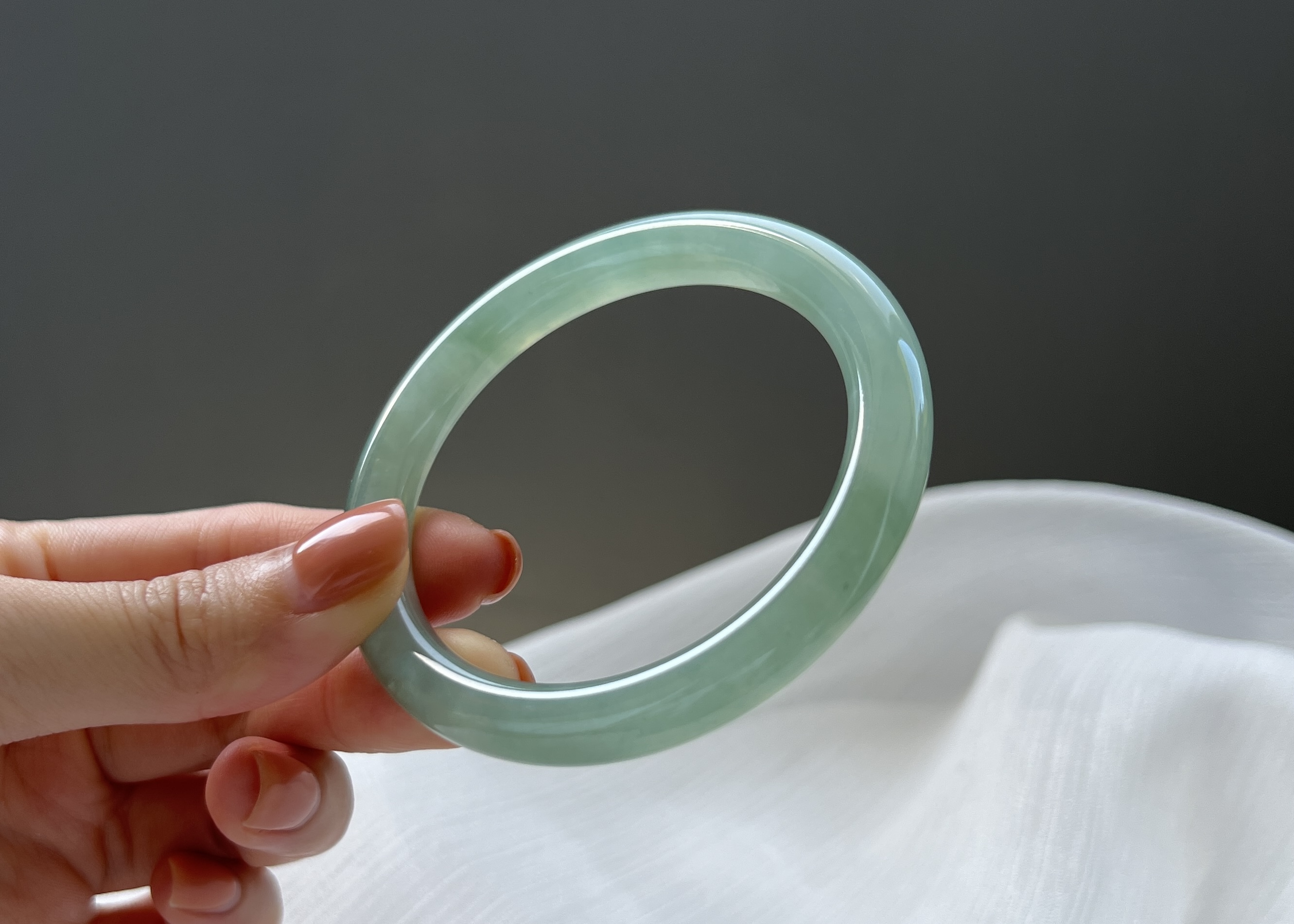 冰晴藍綠花圓骨鐲