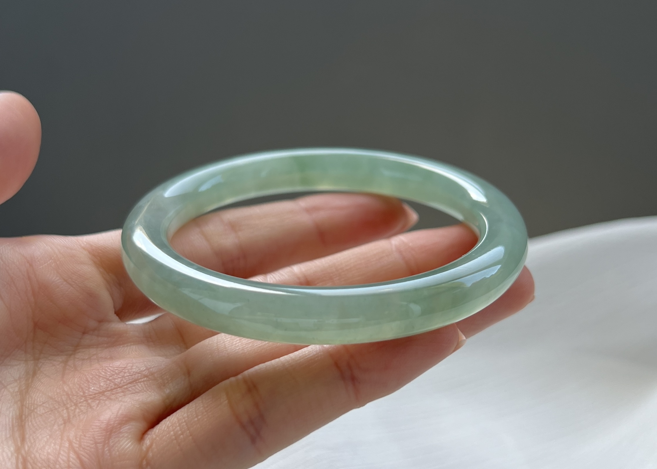 冰晴藍綠花圓骨鐲