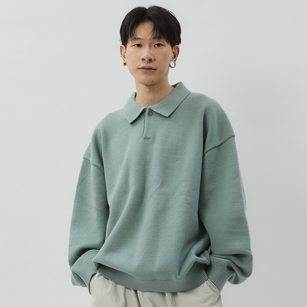 FOG Essentials Knit L/S Polo 男款女款藍綠色長袖上衣192BT22...