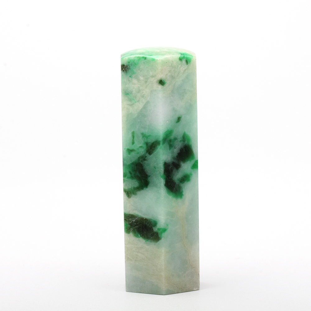 【雅紅珠寶】天然白翡飄綠翠開運印鑑-六角立體印章-直徑16mm