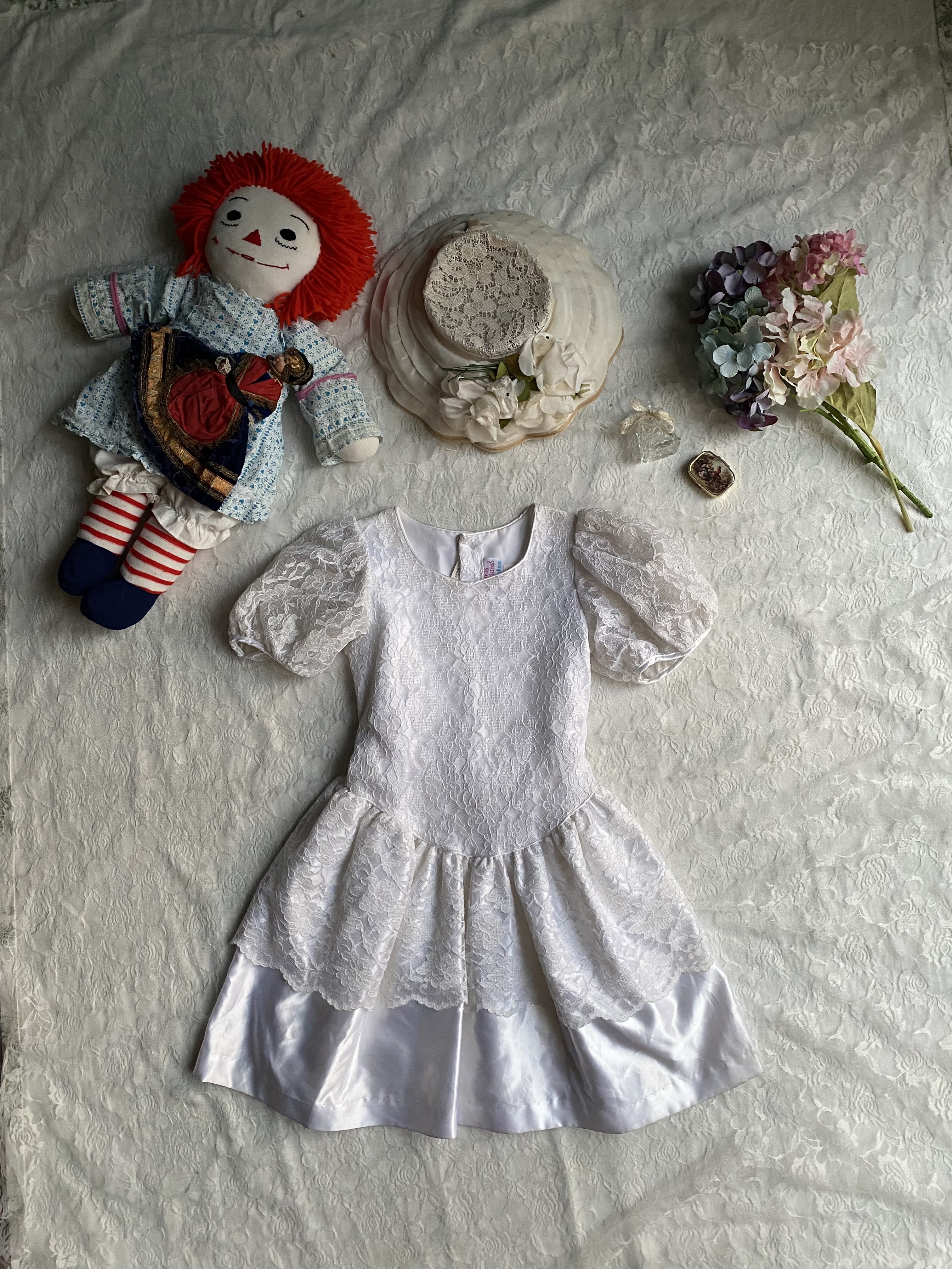 Vintage Dress / Martha's Miniatures古著拼接蕾絲緞面禮服