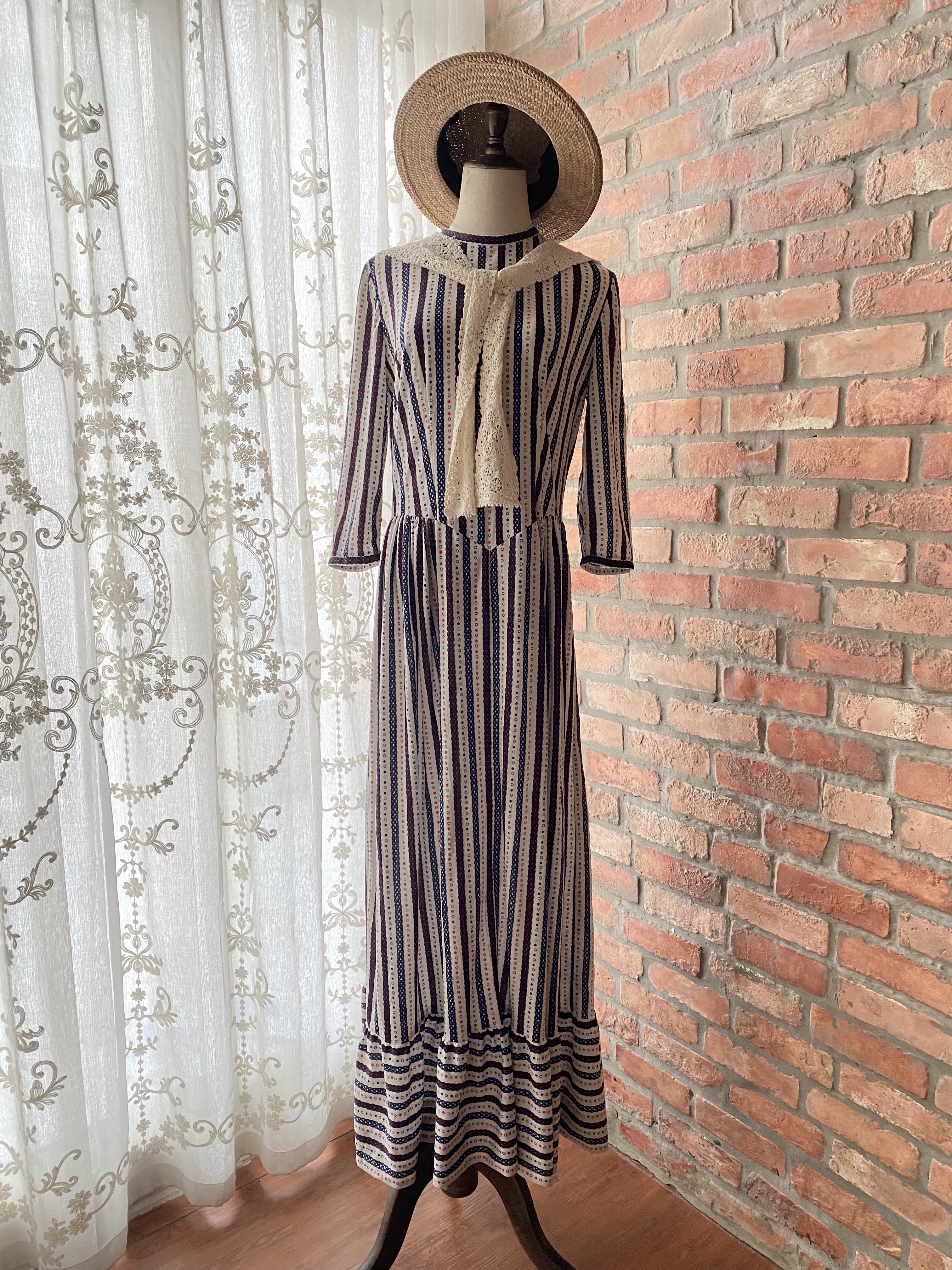 Vintage Dress / 古著藍白條紋蛋糕裙擺洋裝